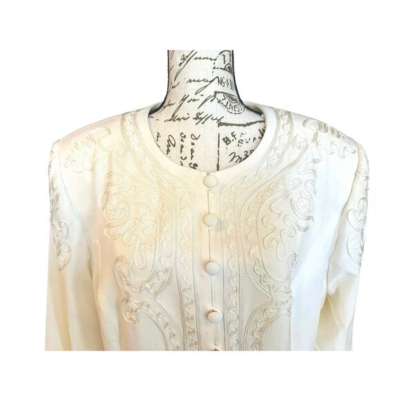 NWT Vintage 90s R&M Richards Cream Embroidered Blazer Size 14 Formal Eveningwear - Picture 2 of 9
